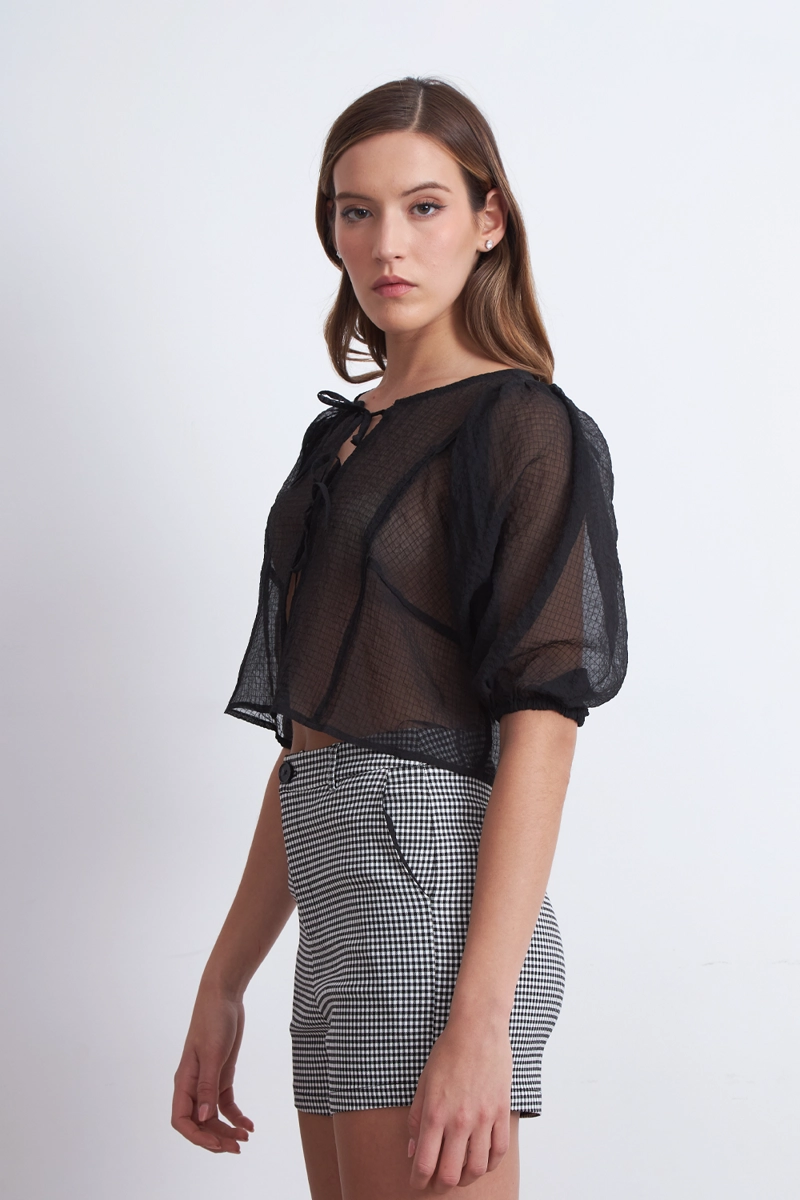 BLUSA TRANSPARENTE MANGA GLOBO NEGRO MUJER NICOPOLY - 3