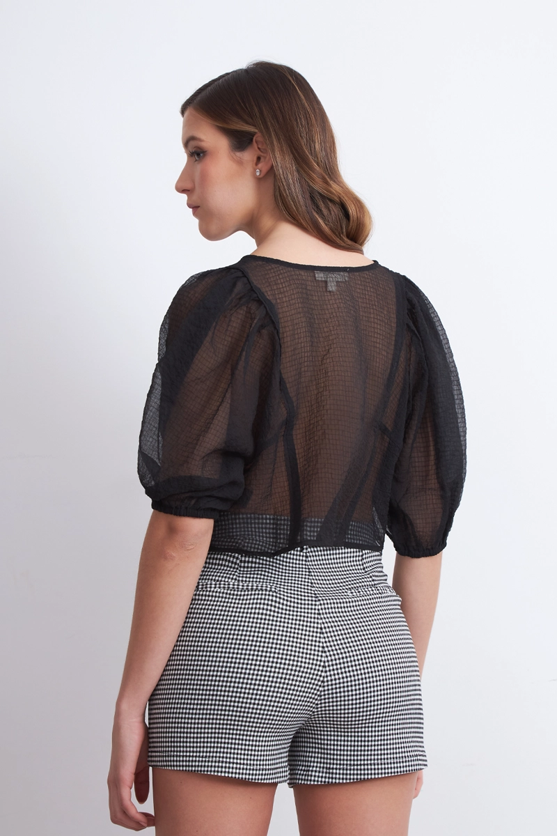 BLUSA TRANSPARENTE MANGA GLOBO NEGRO MUJER NICOPOLY - 4