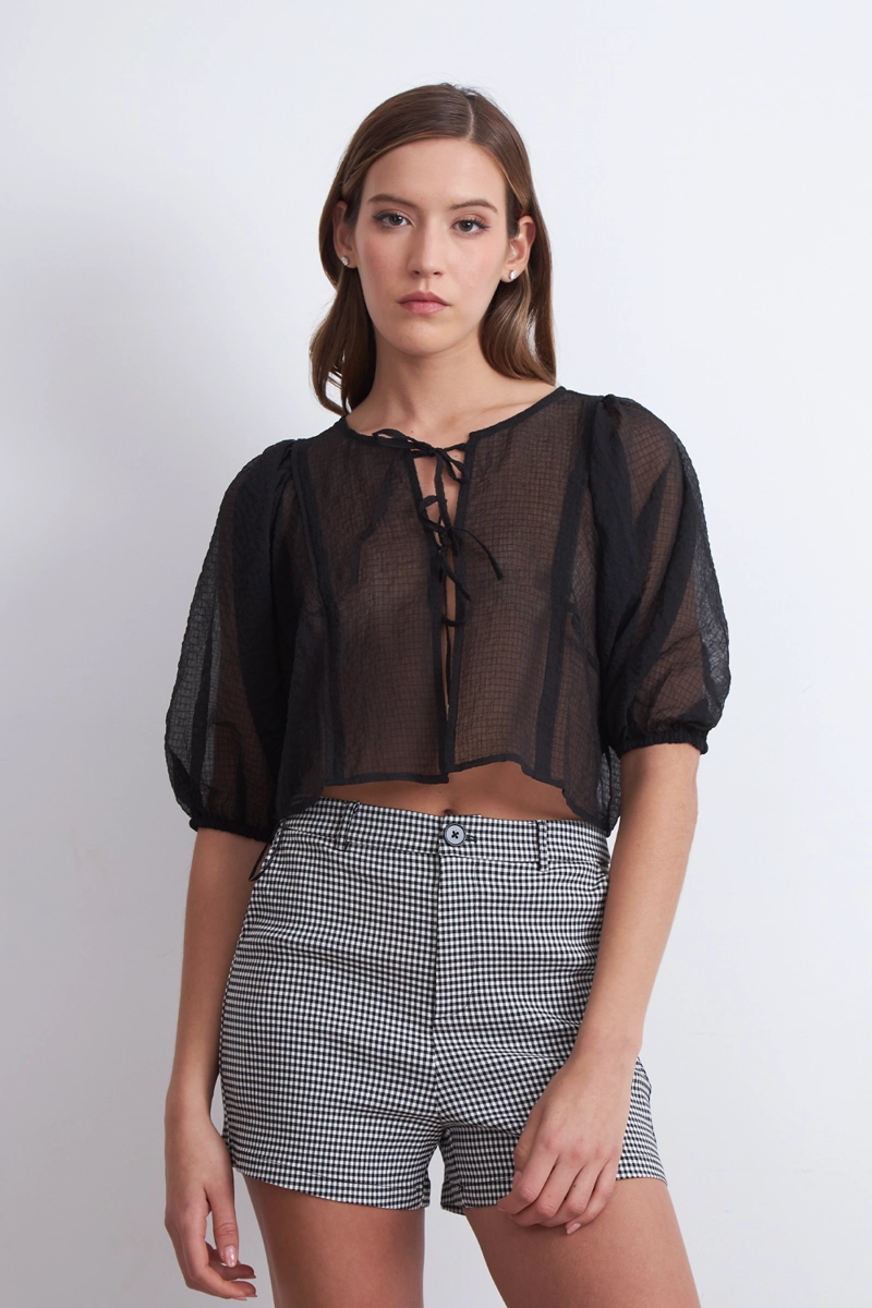BLUSA TRANSPARENTE MANGA GLOBO NEGRO MUJER NICOPOLY - 5