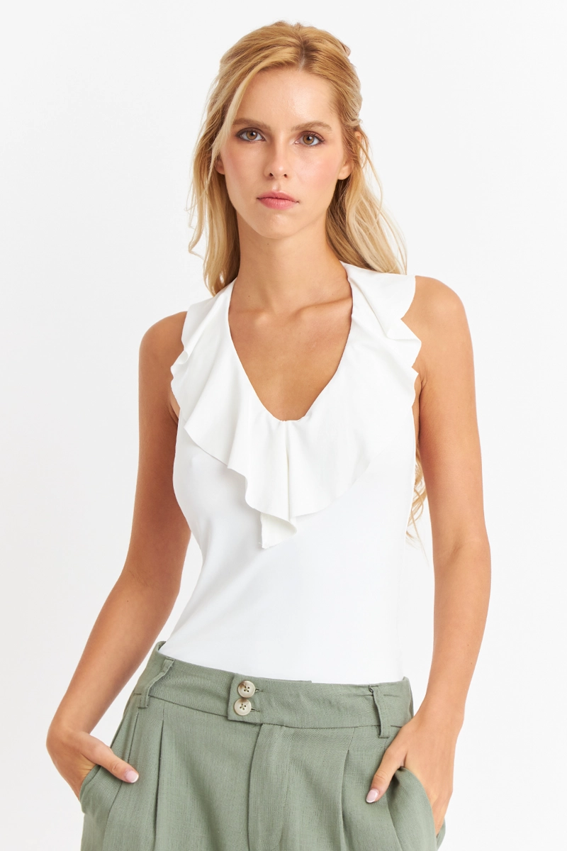 BODY ESCOTE VOLANTES BLANCO MUJER NICOPOLY - 1