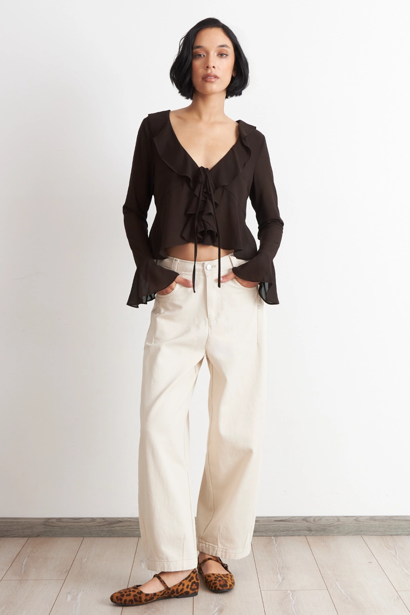 BLUSA VUELOS MANGA LARGA CAFE  NICOPOLY - 2
