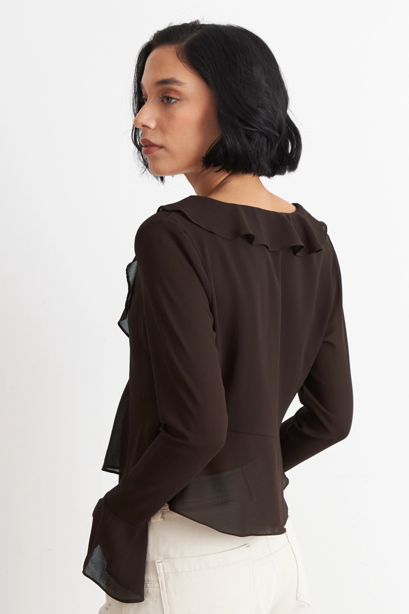 BLUSA VUELOS MANGA LARGA CAFE  NICOPOLY - 3