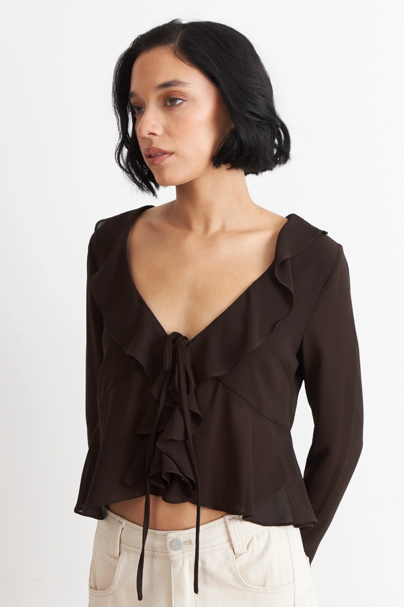 BLUSA VUELOS MANGA LARGA CAFE  NICOPOLY - 5