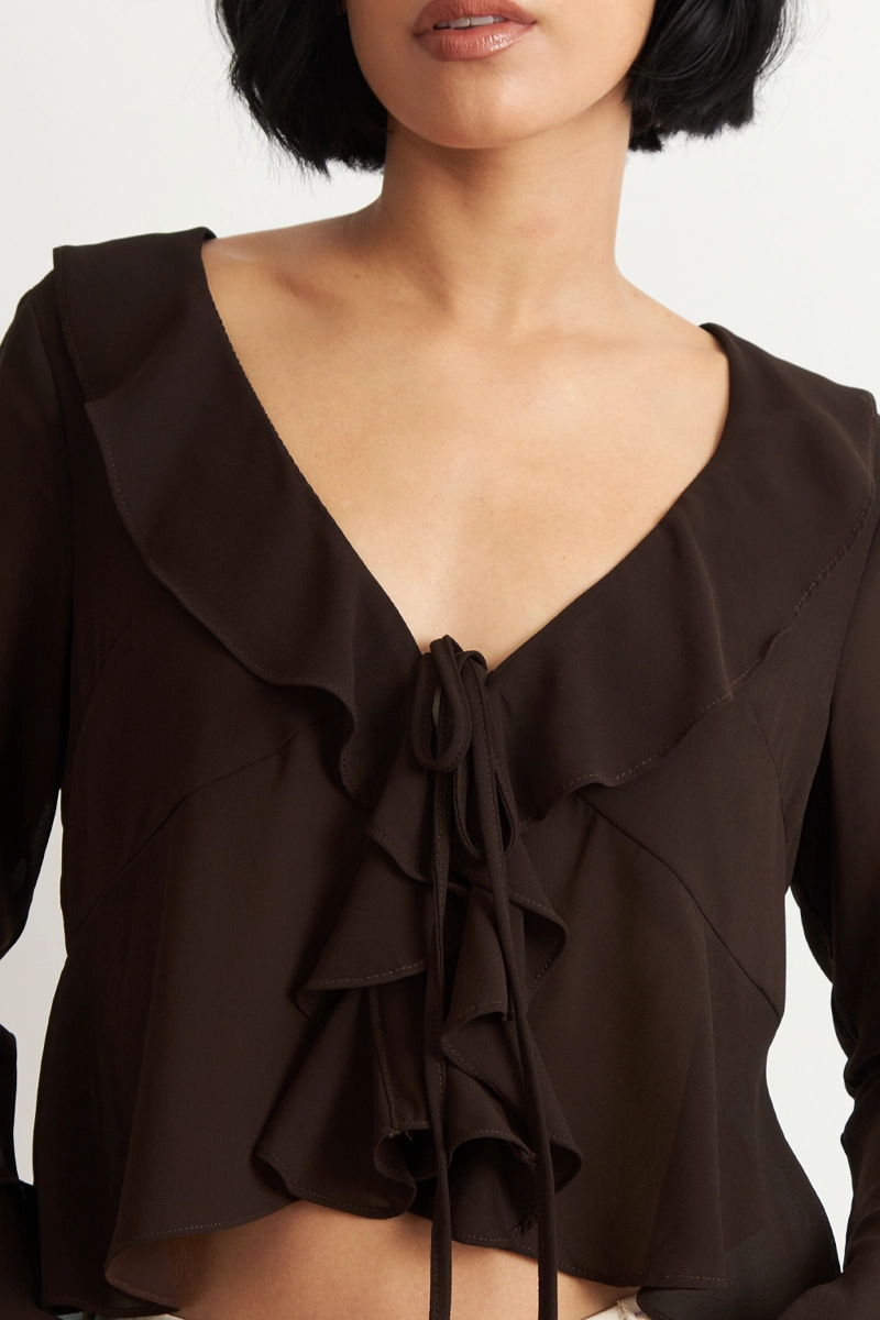 BLUSA VUELOS MANGA LARGA CAFE  NICOPOLY - 6