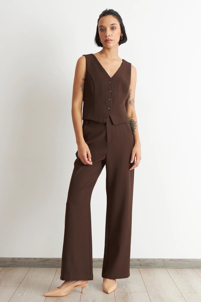 GILET 4 BOTONES CAFE  NICOPOLY - 2