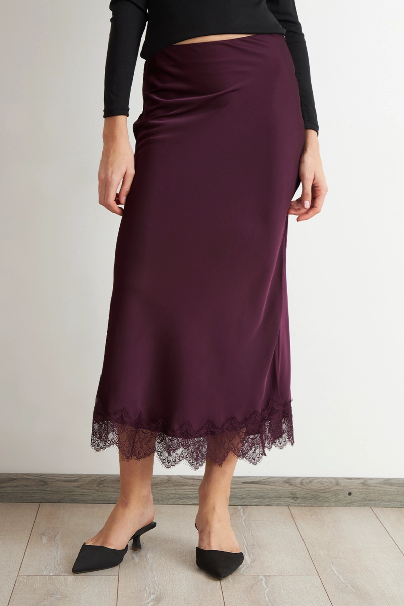 FALDA SATIN ENCAJE EN RUEDO BURDEO MUJER NICOPOLY - 6