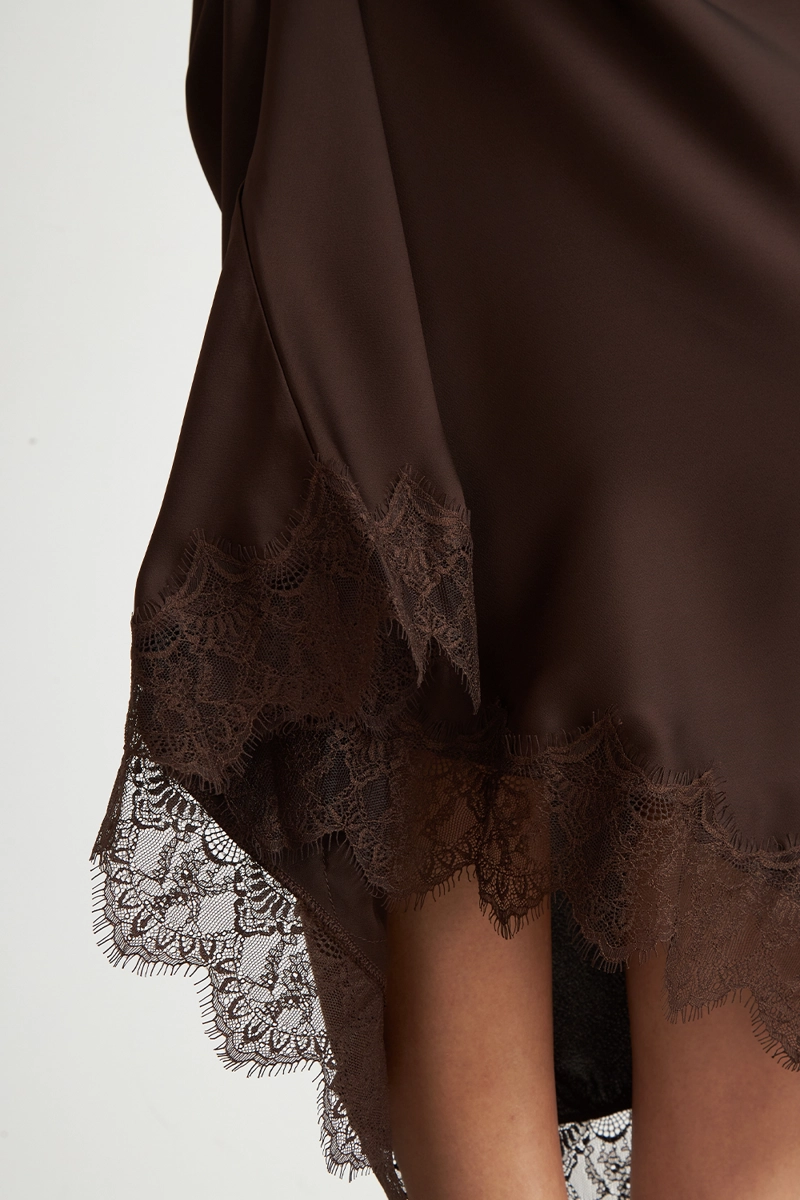 FALDA SATIN ENCAJE EN RUEDO CAFE  NICOPOLY - 5