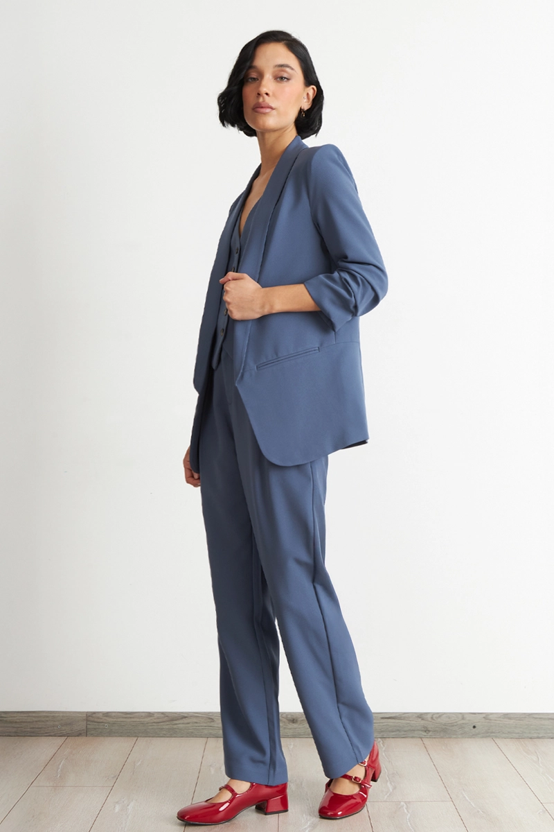 BLAZER MANGA 3/4 AJUSTADO CON SOLAPAS AZUL MUJER NICOPOLY - 2