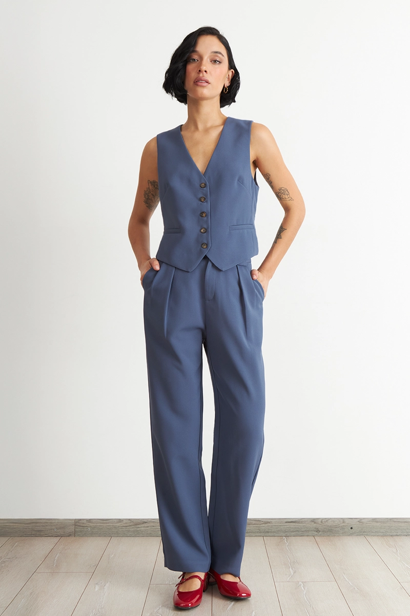 PANTALON RECTO CON PINZA AZUL NICOPOLY - 2