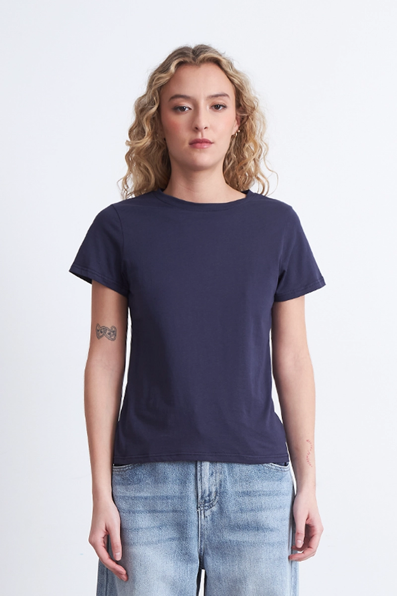 POLERA BASICA CUELLO REDONDO AZUL MARINO MUJER NICOPOLY - 1