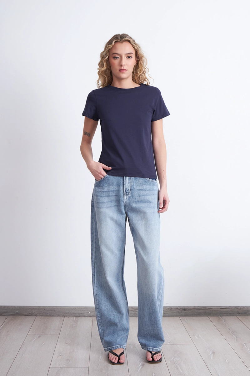 POLERA BASICA CUELLO REDONDO AZUL MARINO MUJER NICOPOLY - 2