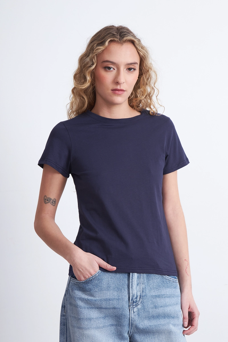 POLERA BASICA CUELLO REDONDO AZUL MARINO MUJER NICOPOLY - 6