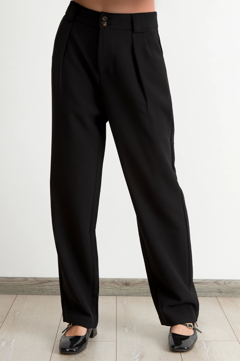 PANTALON MUJER NICOPOLY NEGRO CON PINZAS RECTO - 1