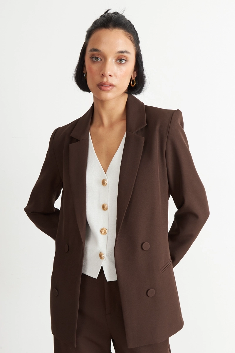 BLAZER BASICO DE TOPE CAFE  NICOPOLY - 5
