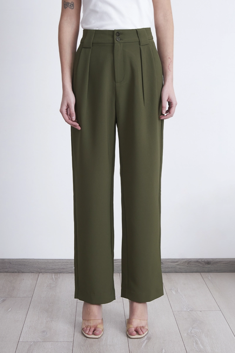 PANTALON RECTO CON PINZA OLIVA NICOPOLY - 1