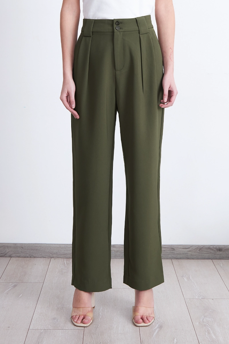 PANTALON RECTO CON PINZA OLIVA NICOPOLY - 5