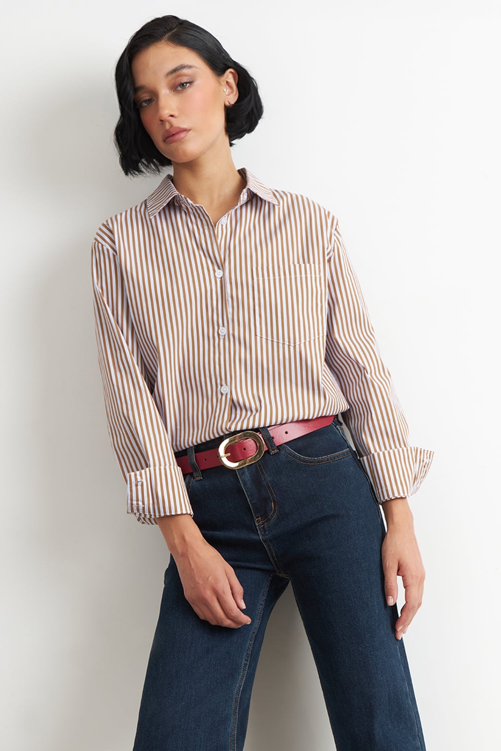 CAMISA RAYAS BICOLOR CAFE  NICOPOLY - 1