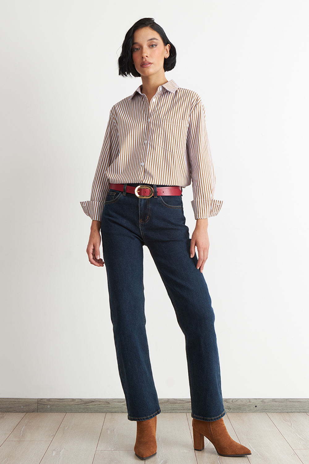 CAMISA RAYAS BICOLOR CAFE  NICOPOLY - 2