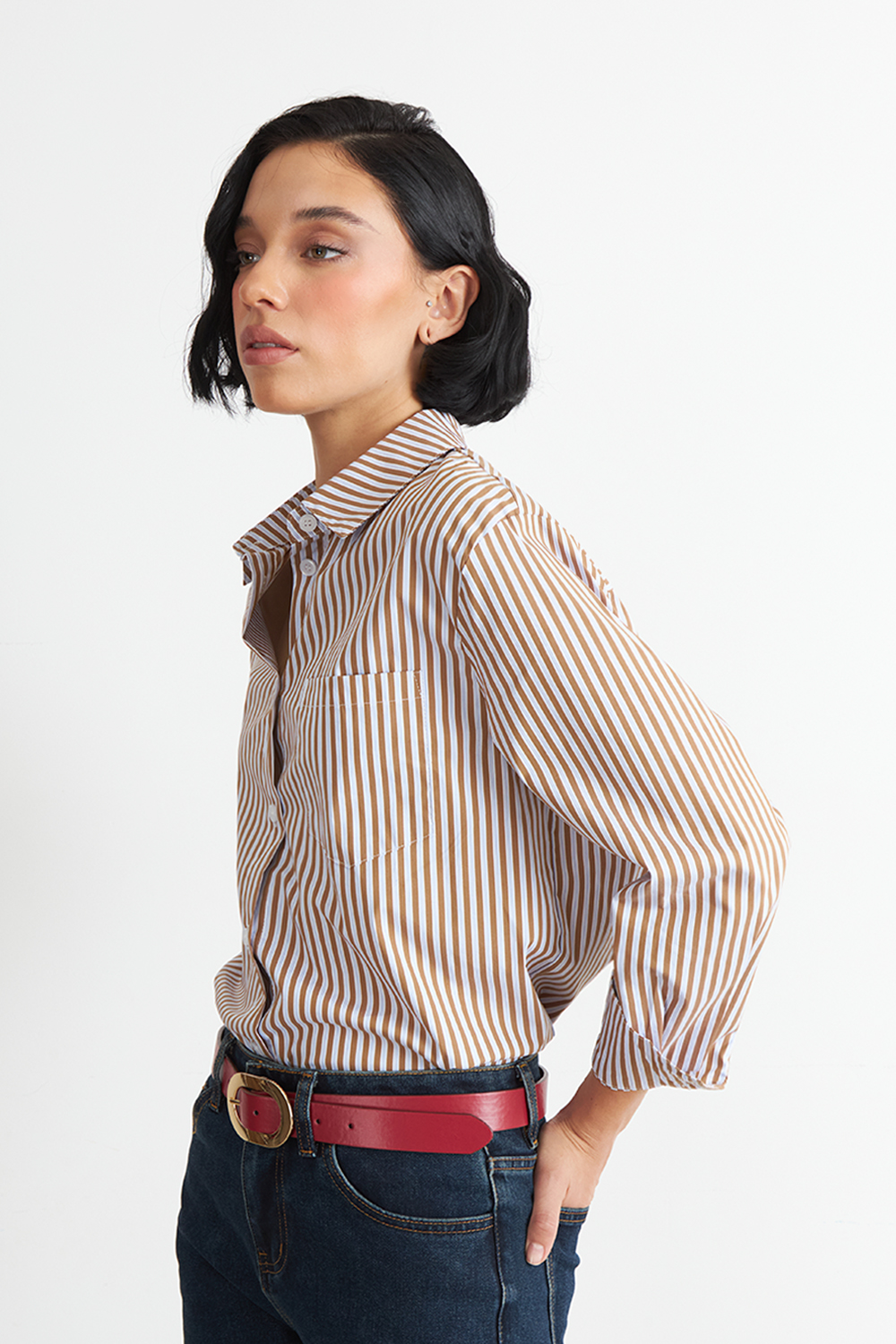 CAMISA RAYAS BICOLOR CAFE  NICOPOLY - 3