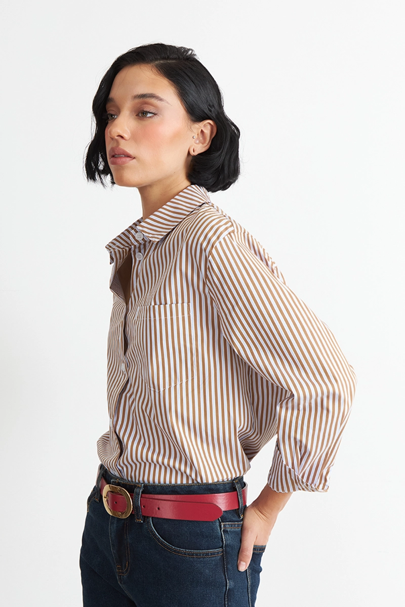 CAMISA RAYAS BICOLOR CAFE  NICOPOLY - 3