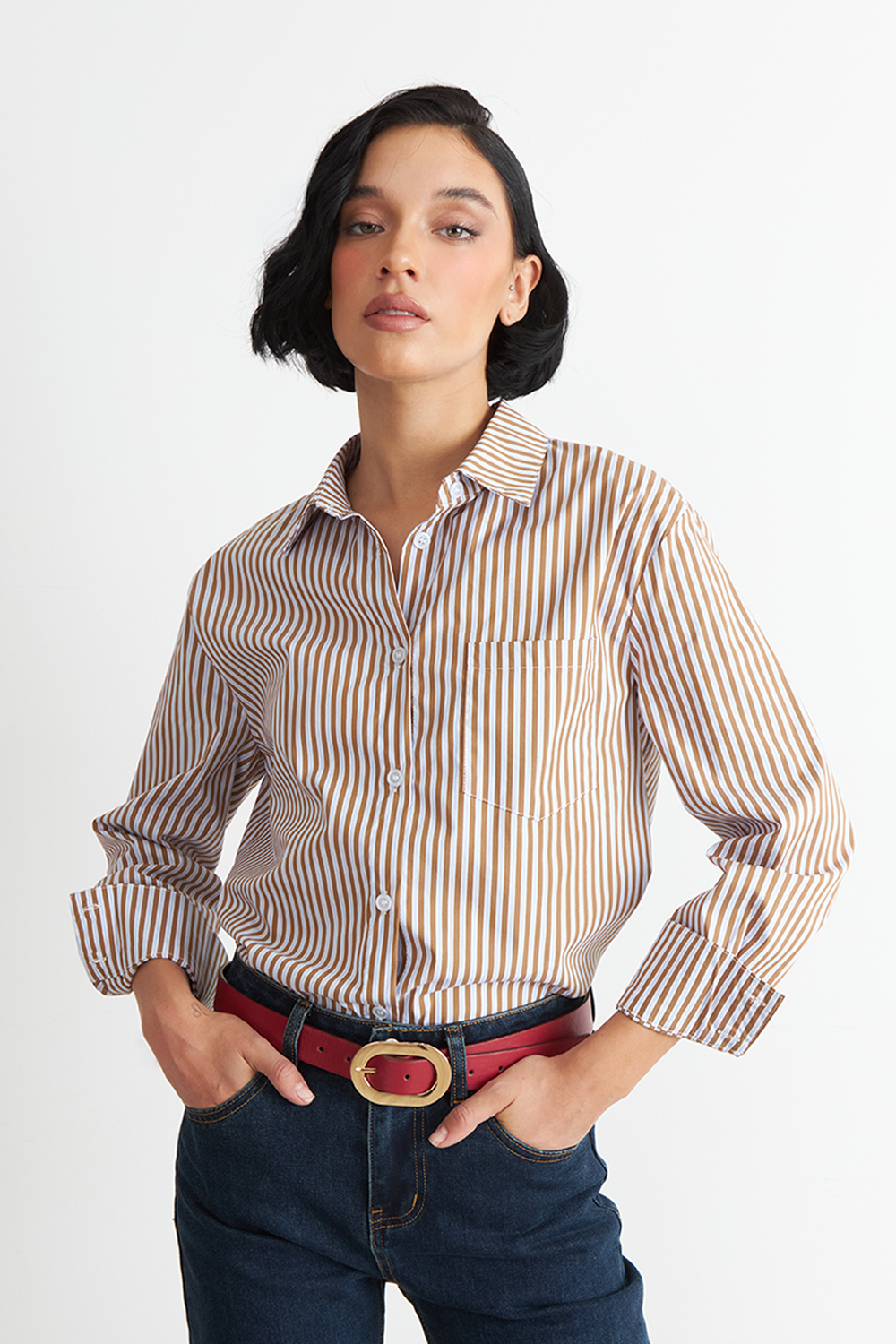 CAMISA RAYAS BICOLOR CAFE  NICOPOLY - 5