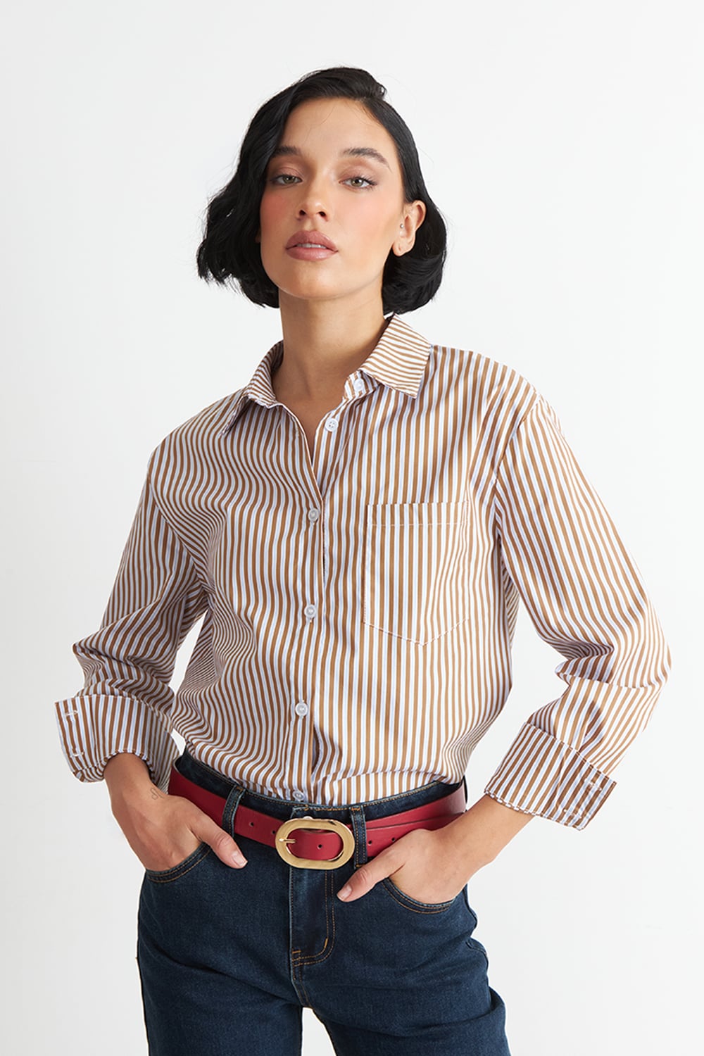 CAMISA RAYAS BICOLOR CAFE  NICOPOLY - 5