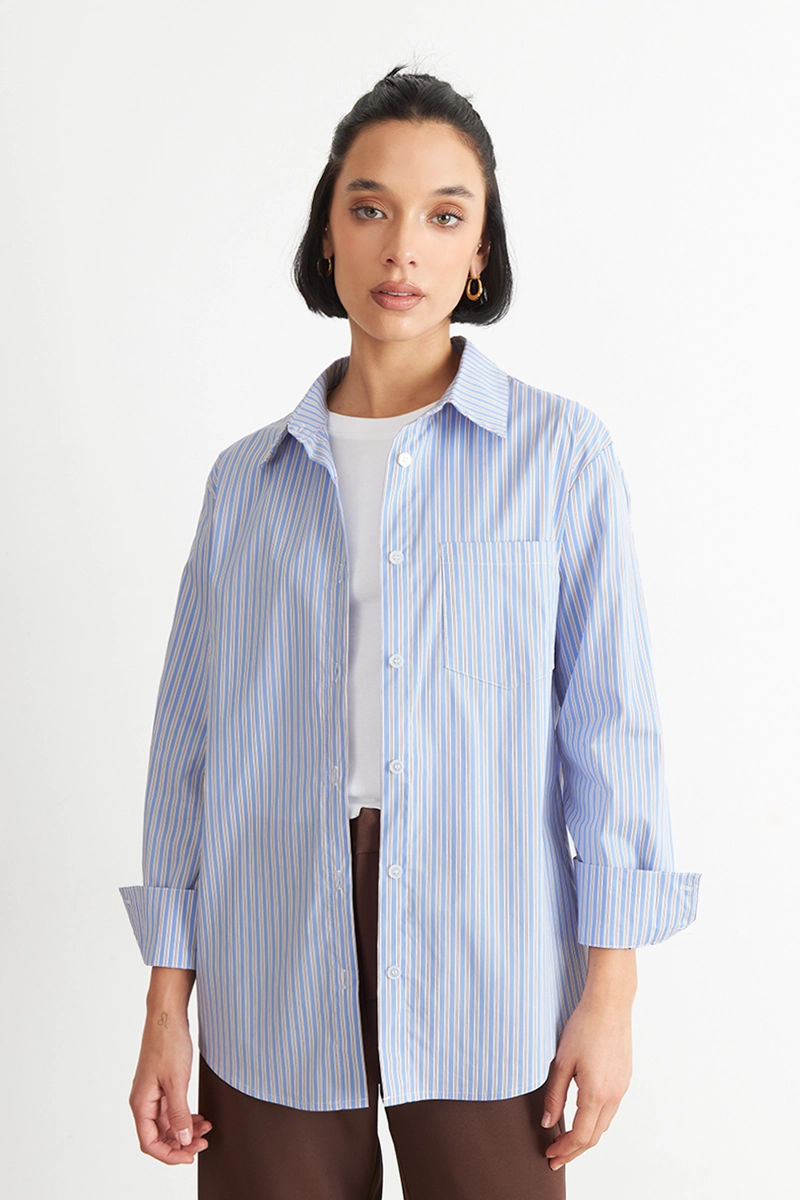 CAMISA RAYAS BICOLOR CELESTE NICOPOLY - 1