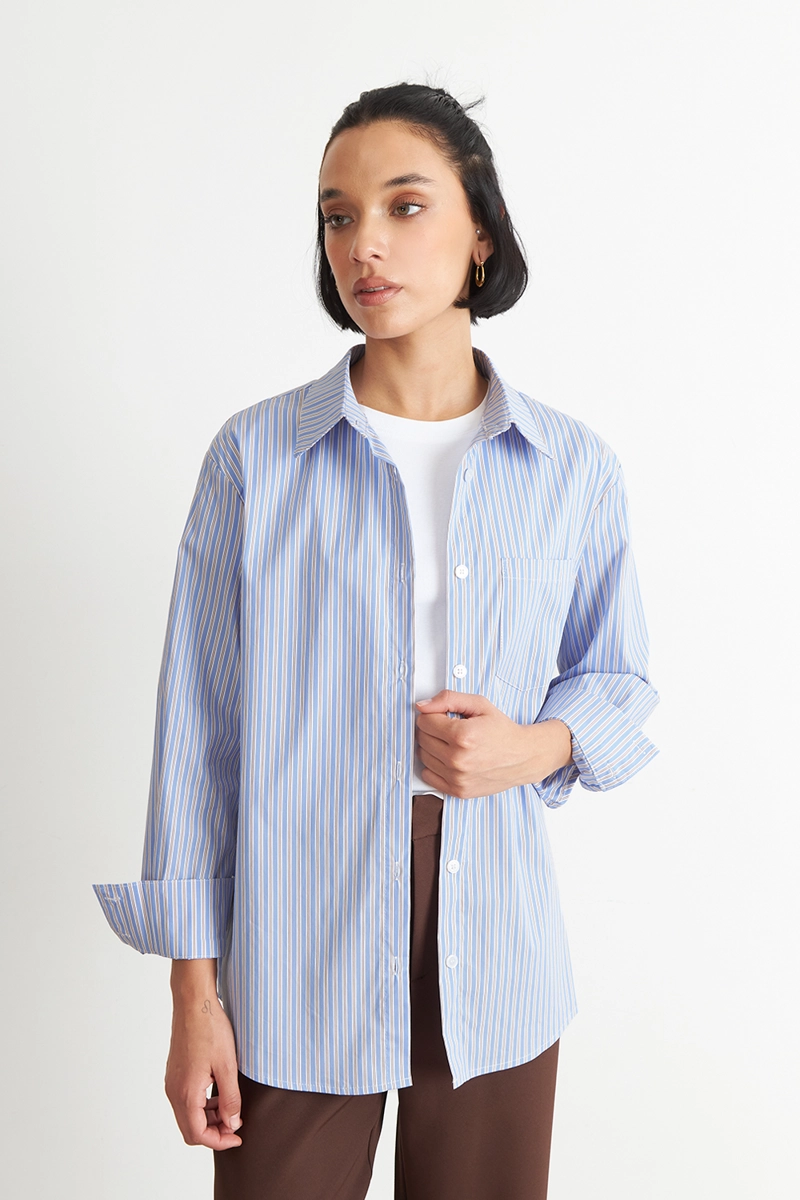 CAMISA RAYAS BICOLOR CELESTE NICOPOLY - 5