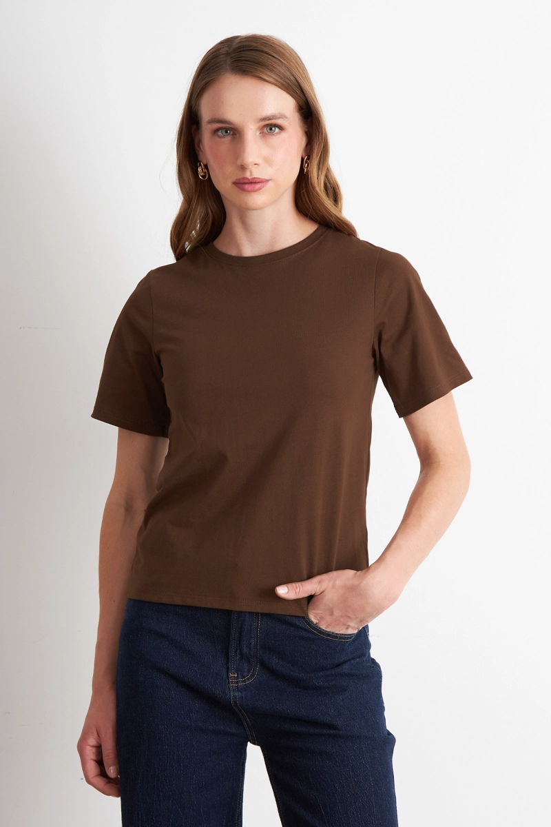 POLERA RECTA MANGA CORTA CAFE  NICOPOLY - 1