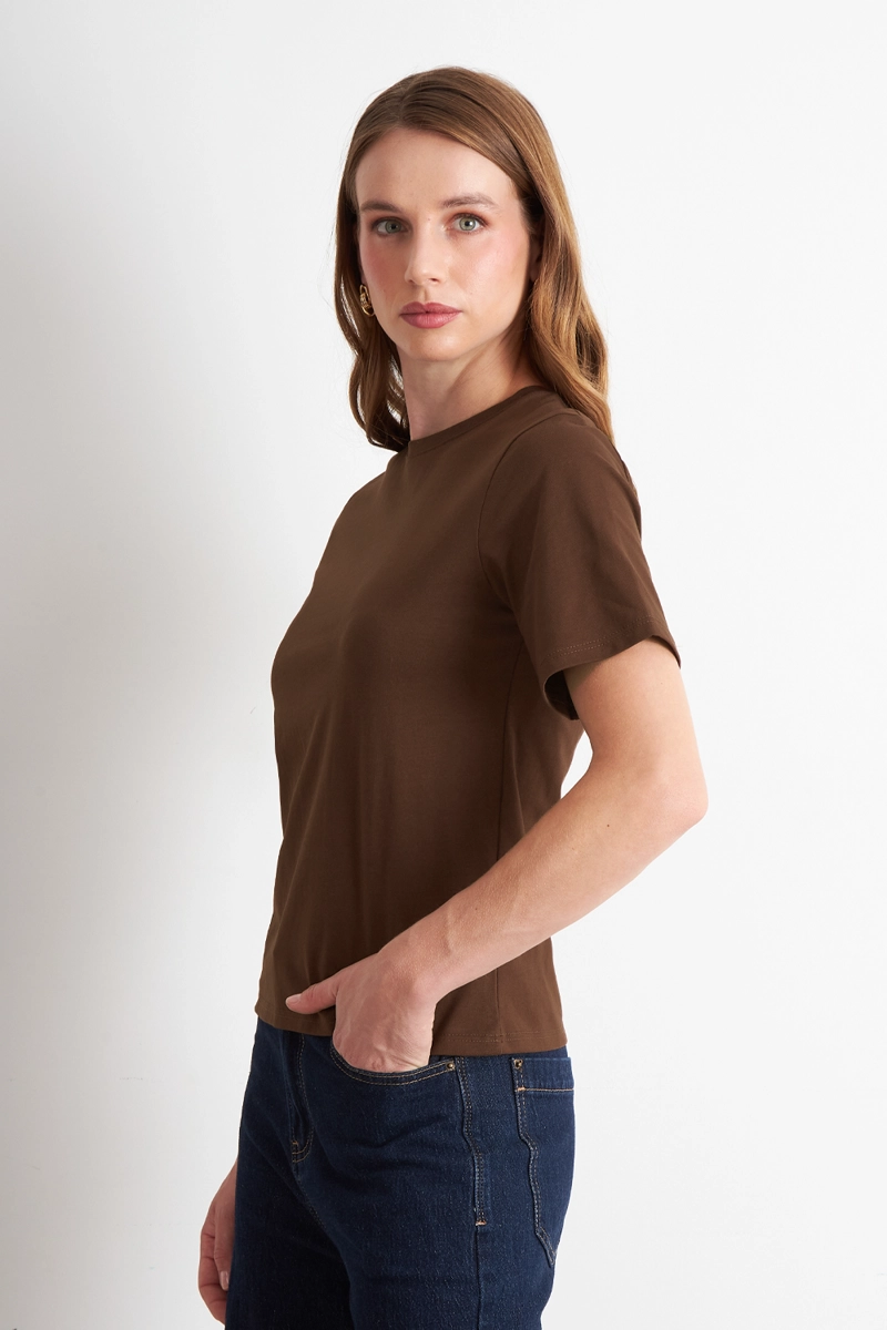 POLERA RECTA MANGA CORTA CAFE  NICOPOLY - 3