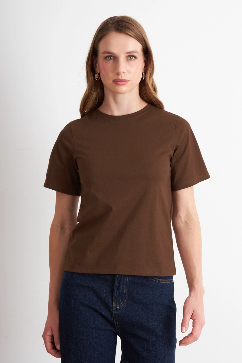 POLERA RECTA MANGA CORTA CAFE MUJER NICOPOLY - 4