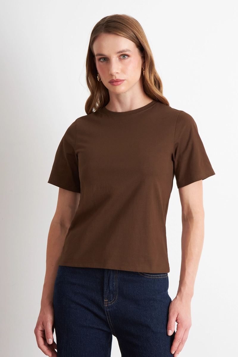 POLERA RECTA MANGA CORTA CAFE  NICOPOLY - 5