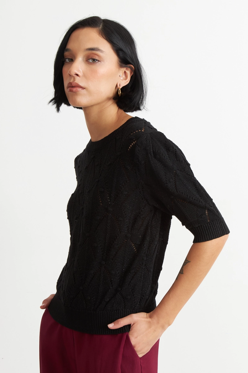 POLERA MANGA CORTA DE HILO NEGRO NICOPOLY - 3