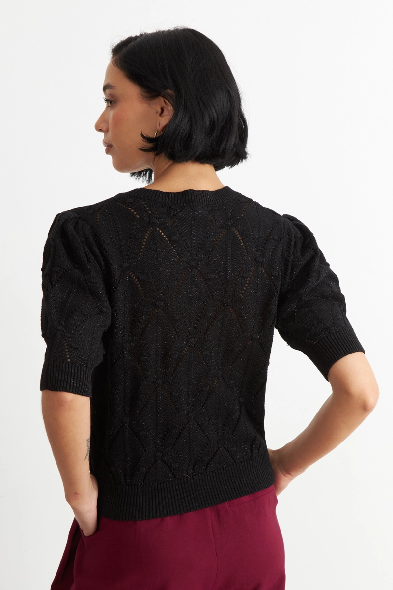 POLERA MANGA CORTA DE HILO NEGRO NICOPOLY - 4