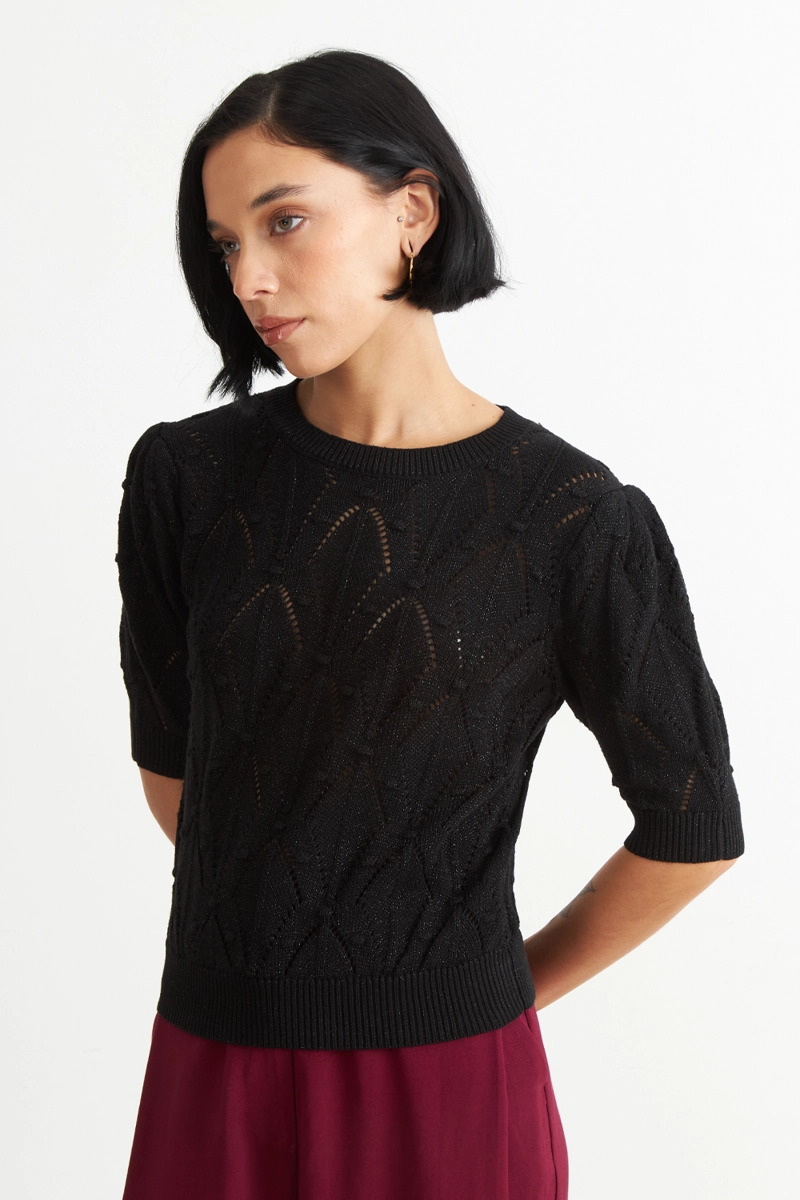 POLERA MANGA CORTA DE HILO NEGRO NICOPOLY - 5