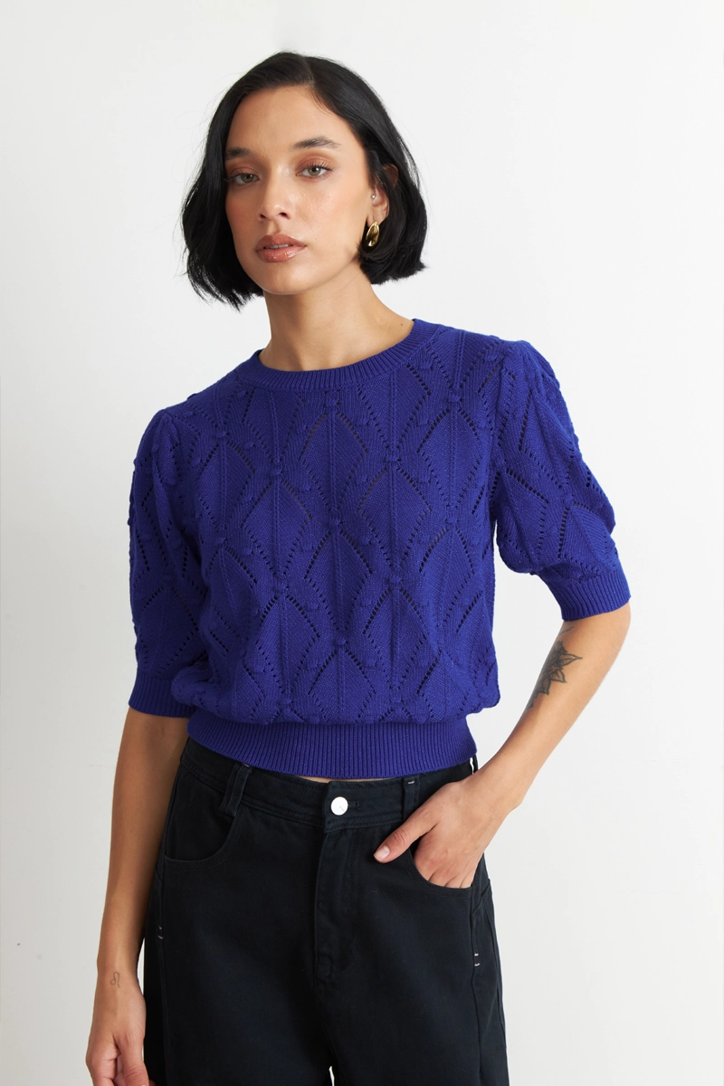 POLERA MANGA CORTA DE HILO AZUL ELECTRICO NICOPOLY - 1