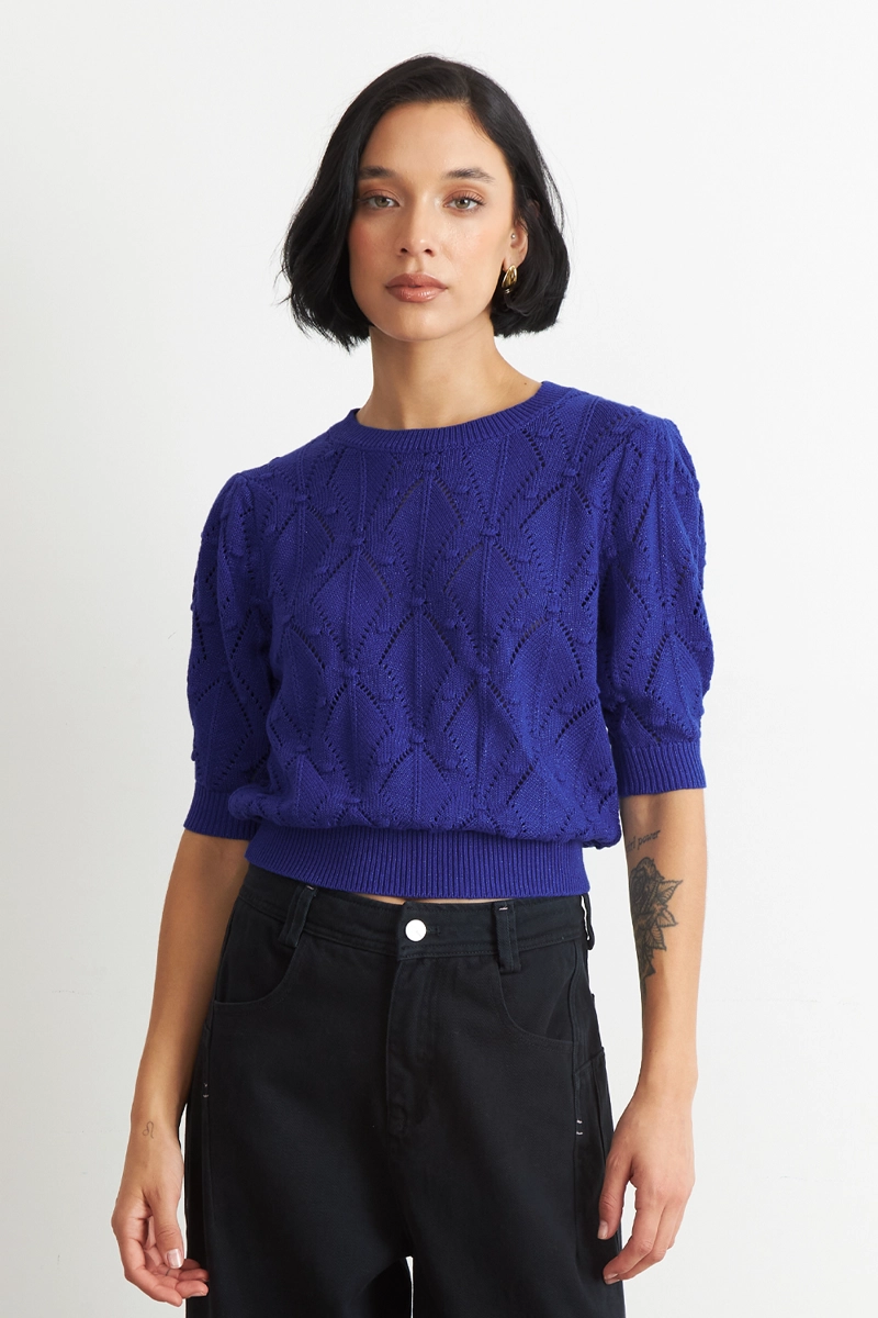 POLERA MANGA CORTA DE HILO AZUL ELECTRICO NICOPOLY - 5