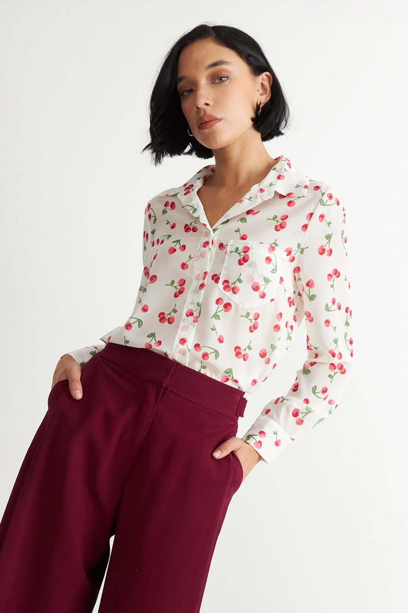 BLUSA MANGA LARGA ESTAMPADO CEREZA BLANCO NICOPOLY - 1