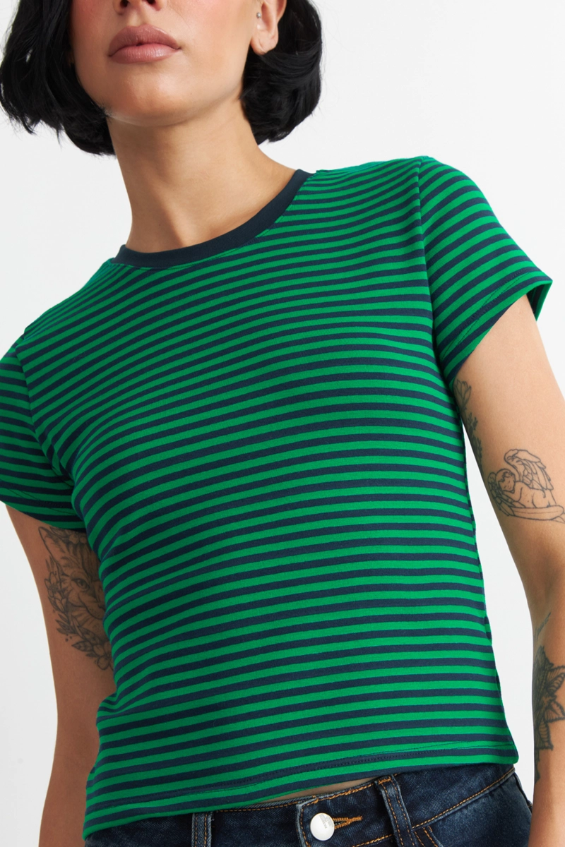 POLERA BASICA CUELLO REDONDO LINEAS VERDE MUJER NICOPOLY - 6