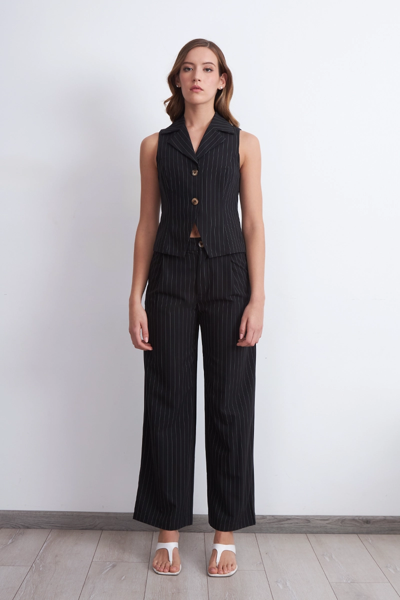 PANTALON DE PIERNA RECTA RAYA DIPLOMATICA NEGRO MUJER NICOPOLY - 2