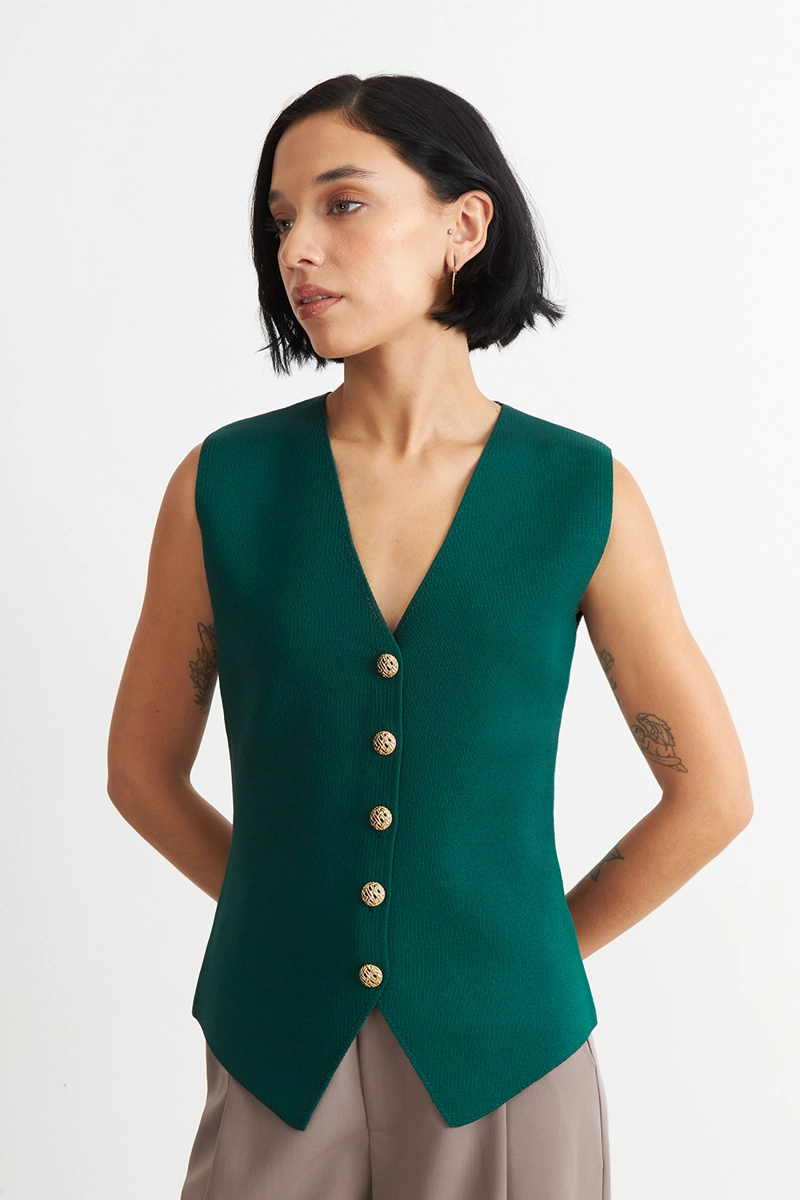 GILET LARGO CON BOTONES VERDE NICOPOLY - 5