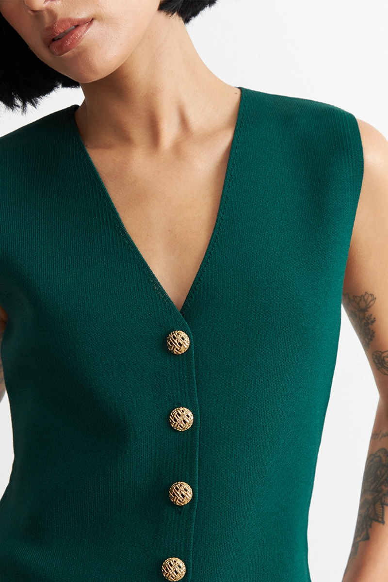 GILET LARGO CON BOTONES VERDE NICOPOLY - 6