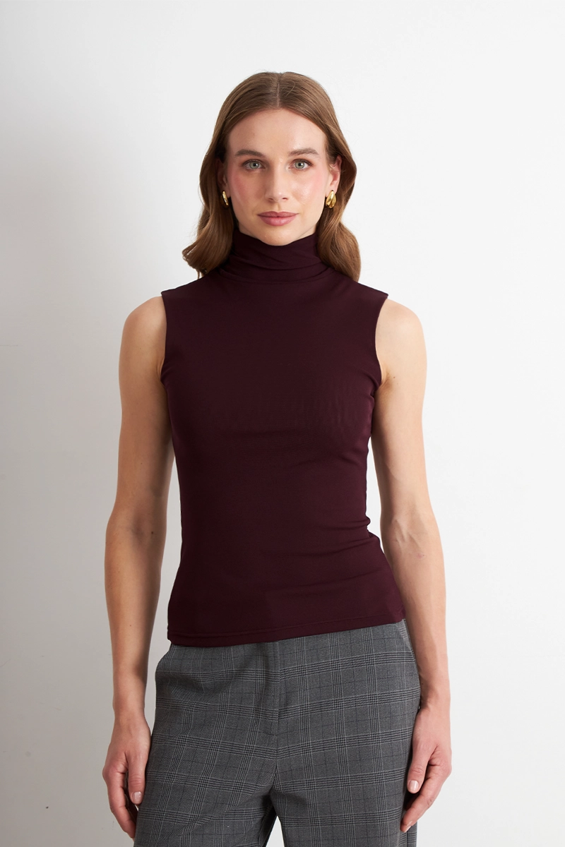 POLERA MALLA CUELLO ALTO BURDEO MUJER NICOPOLY - 1