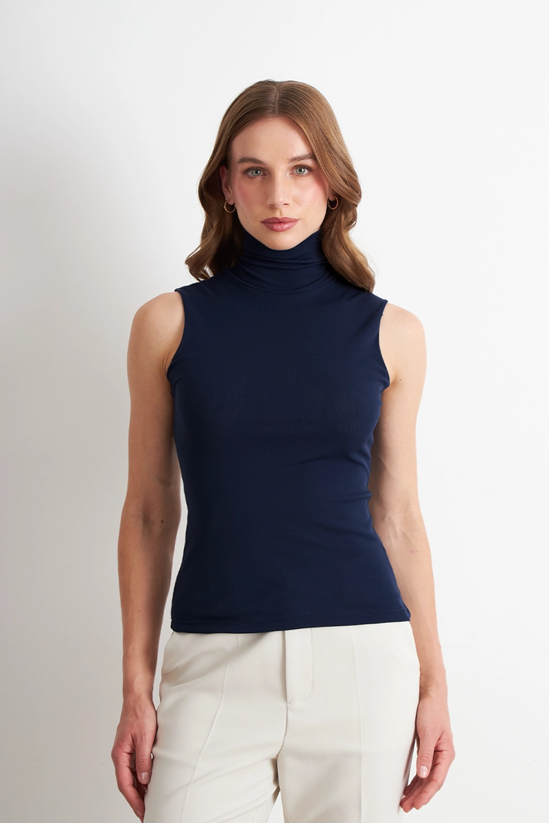 POLERA MALLA CUELLO ALTO AZUL NICOPOLY - 1