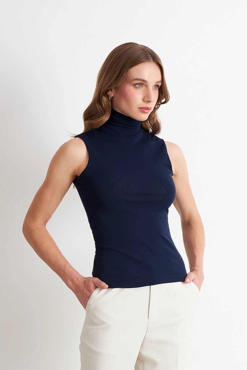 POLERA MALLA CUELLO ALTO AZUL NICOPOLY - 3