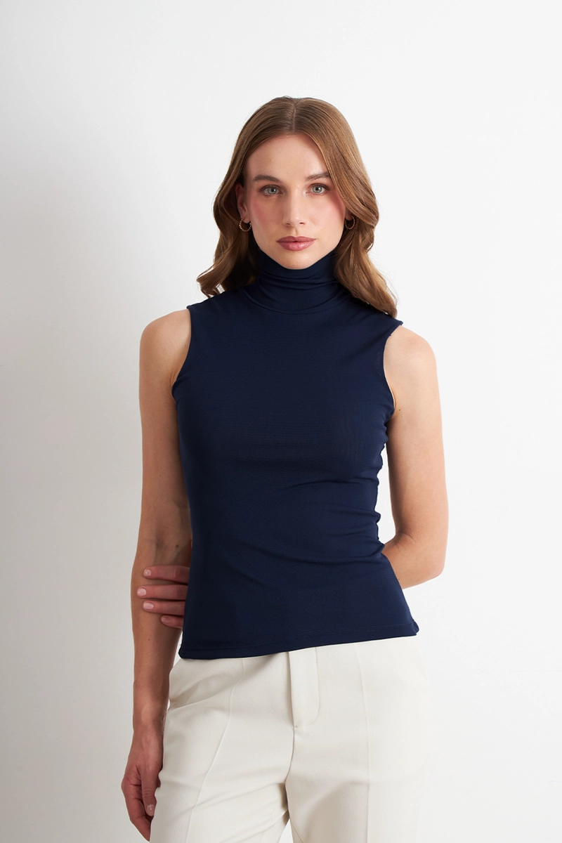 POLERA MALLA CUELLO ALTO AZUL NICOPOLY - 5