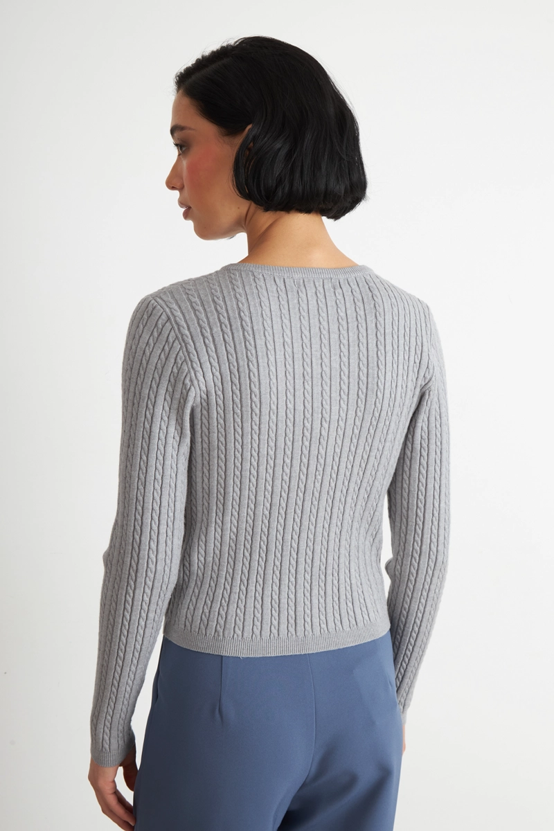CARDIGAN TRENZADO CUELLO REDONDO GRIS MUJER NICOPOLY - 4