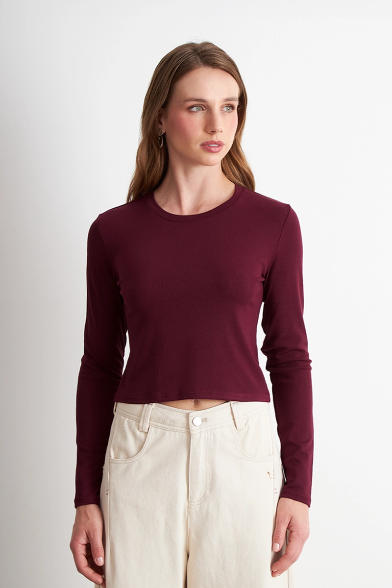 POLERA MANGA LARGA CROP BURDEO NICOPOLY - 1
