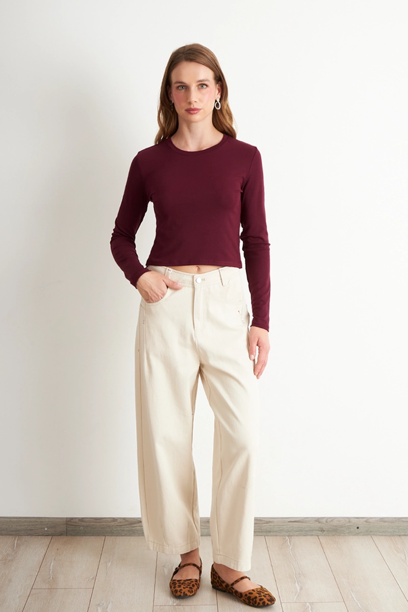 POLERA MANGA LARGA CROP BURDEO MUJER NICOPOLY - 2