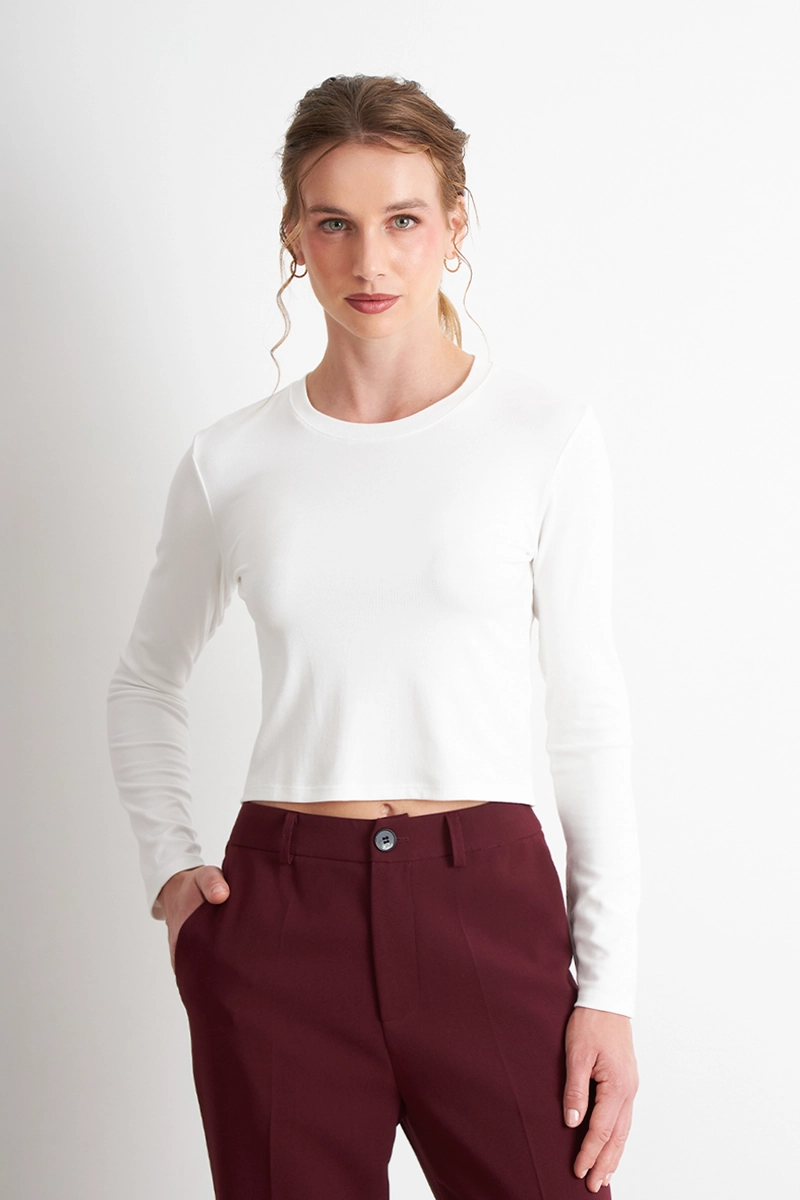 POLERA MANGA LARGA CROP BLANCO NICOPOLY - 1